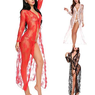 Midnight Glamour Sexy Lingerie Lace Hollow Bathrobe Long Skirt Comfortable Cool Sexy Pajamas