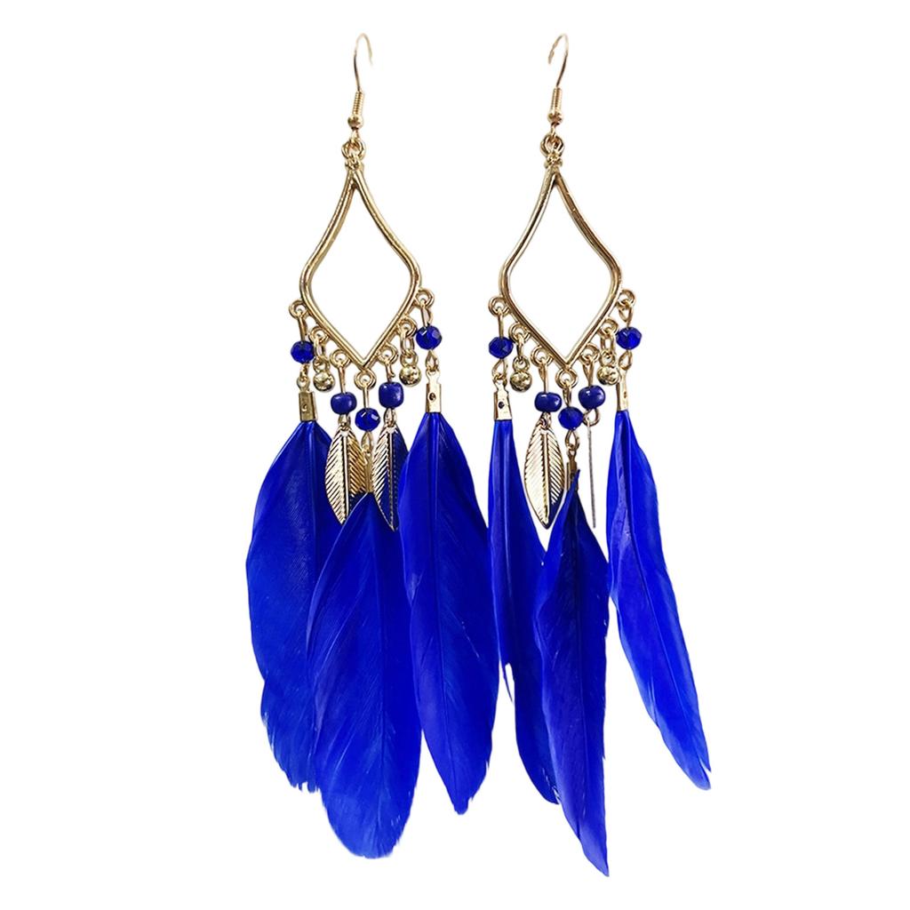 Bohemian Feather Tassel Drop Earrings Lightweight Hypoallergenic Handmade Feather Ear Drops Jewelry For Women