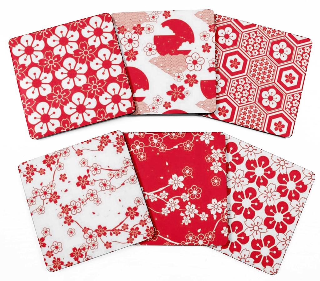 Inkdotpot Set of 6 Drink Coasters Decorative Non,Slip Cork Base 4-inch Square Printed Coasters Easy Clean