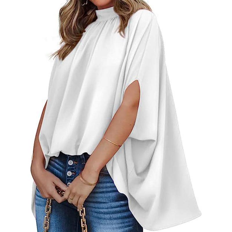 

Модная свободная блузка с коротким рукавом «летучая мышь», женская летняя повседневная рубашка, элегантная свободная одежда на шнуровке, офисные топы 25026 XL белый