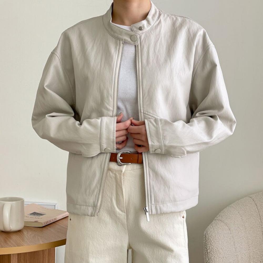 Open Run Henry Neck Zip Up Jacket Women Fake Leather Rider Spring