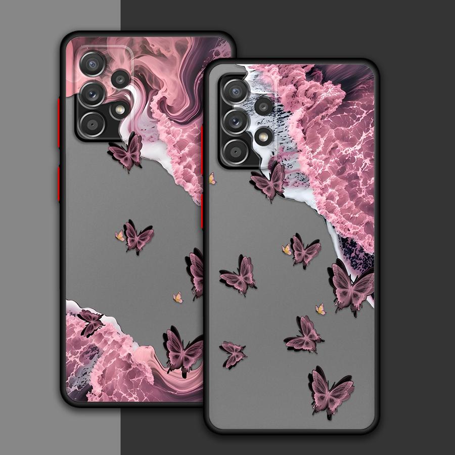 Creative Pink Sea Butterfly Phone Cover Case for Samsung Galaxy A35 A53 A34 A36 A52S A72 A73 A33 A54 A16 A15 A56 A55 A14 A23 A17