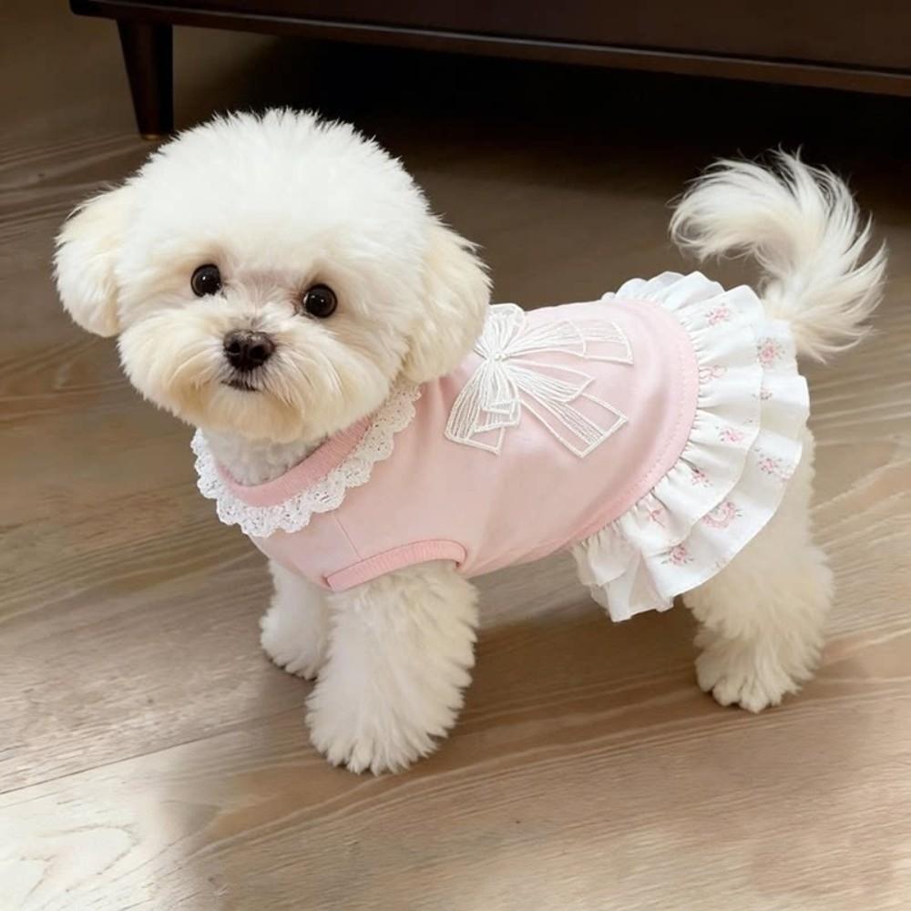 Lotus Leaf Edge Puppy Lace Skirt Thin Dog Cooling Vest Pet Clothing Bow Dog Skirt Casual Wear