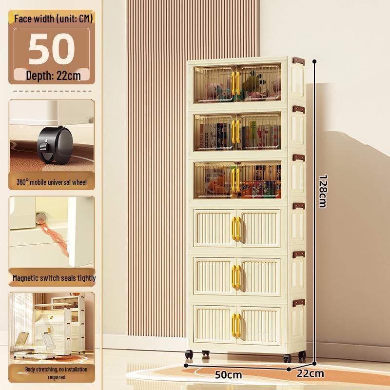 40-60cm Wide Transparent Foldable Double Door Floor Storage Cabinet with Multiple Layers