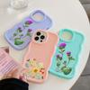 N75 Butterflies Flowers Macaron Wavy Edge Phone Cases for iPhone 16 Pro Max Samsung S24 S23 Ultra A35 A54 A55 Xiaomi Redmi Note 13 Shockproof Cover