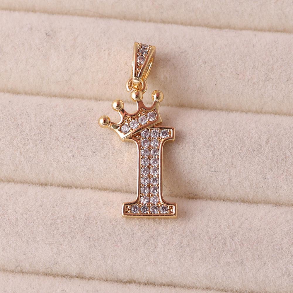 Gold-Plated Crown Rhinestone Letter Pendant Necklace
