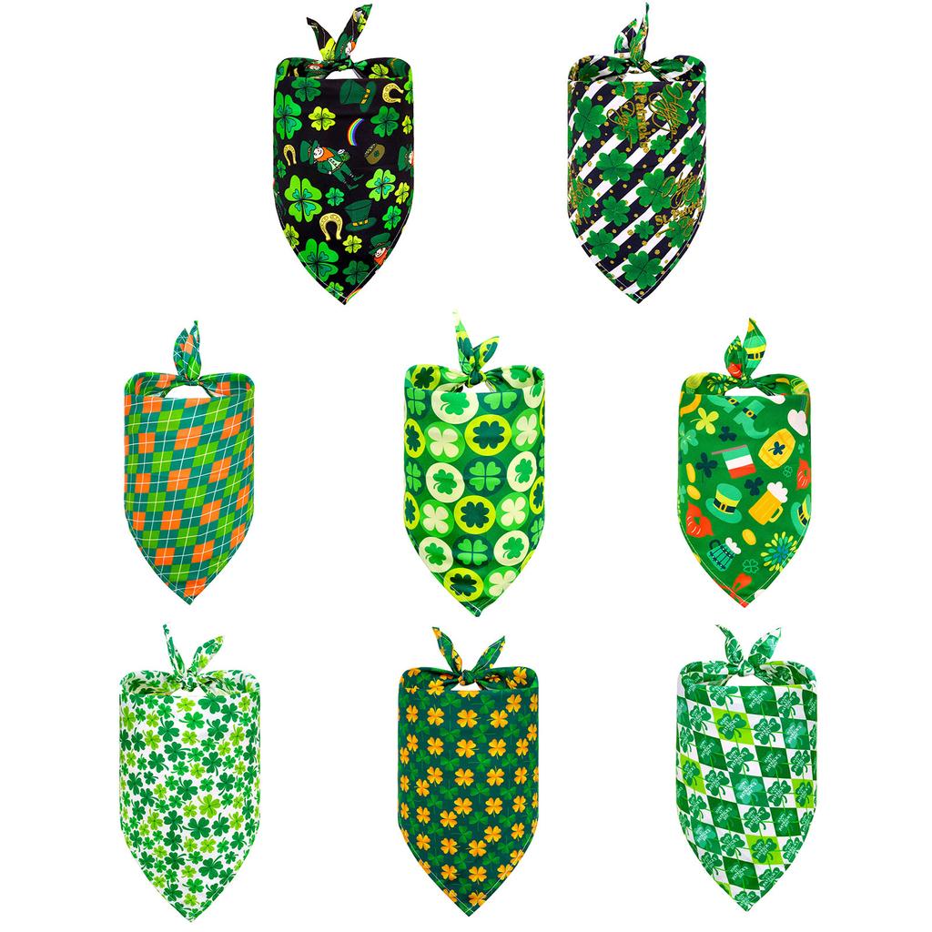 St Patricks Day Clover Pet Triangular Bandanas Adjustable Four-Leaf Clover Dog Scarves Creative Neckwear Pets Accessories