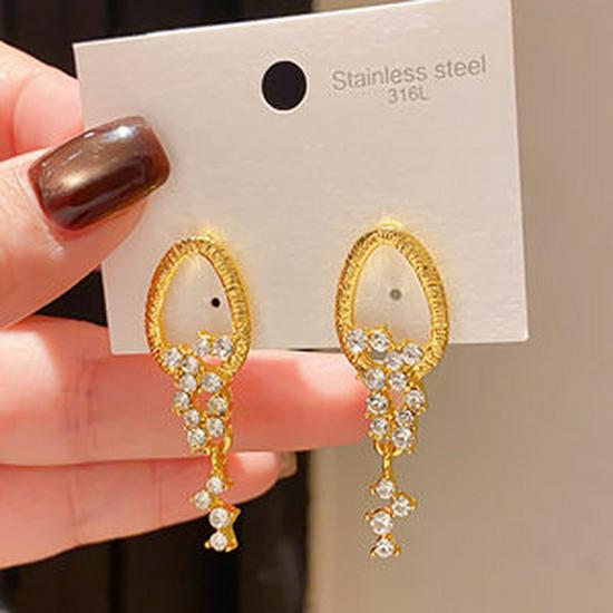 Diamond Tassel Silver Needle Stud Earrings - French Court Style, Luxurious High-End Design