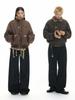 American Retro Winter Plus Velvet Warm Jacket with Golden Eagle Fur Collar for Men and Women