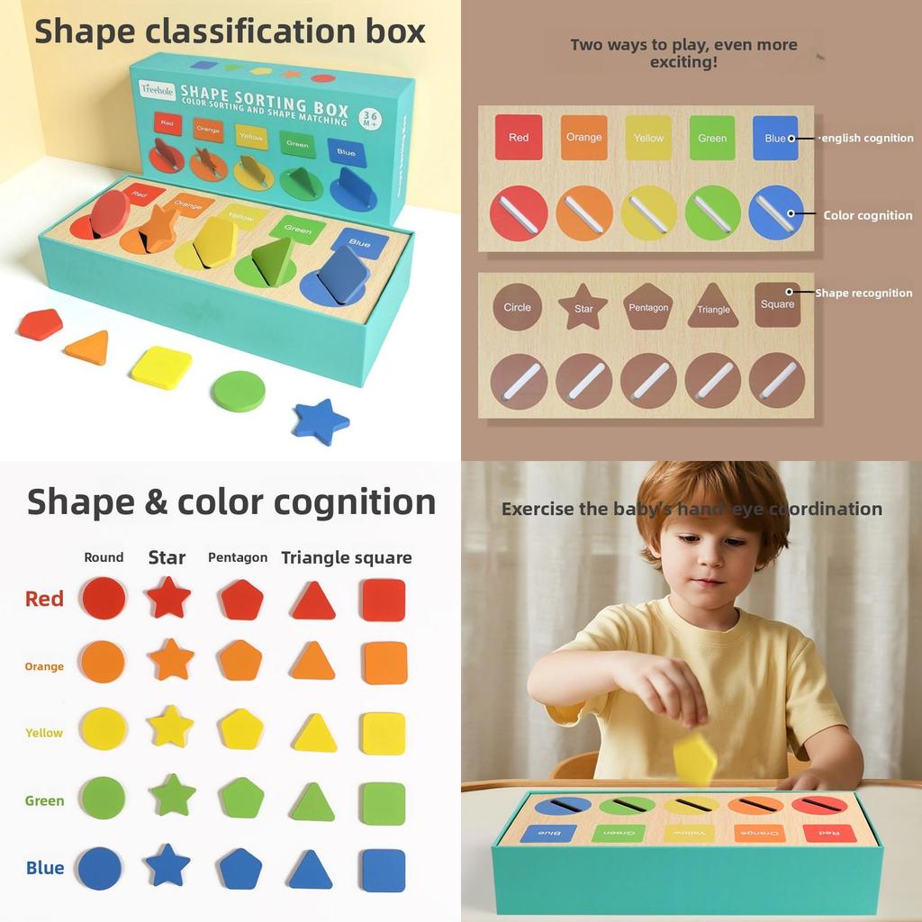 Wooden Montessori Shape Sorting Blocks With Color Recognition For Early Learning