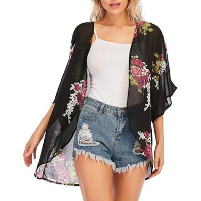 Damenmode Lässig Sommer Frühling Blumenmuster Druck 3/4 Ärmel Blusen & Hemden