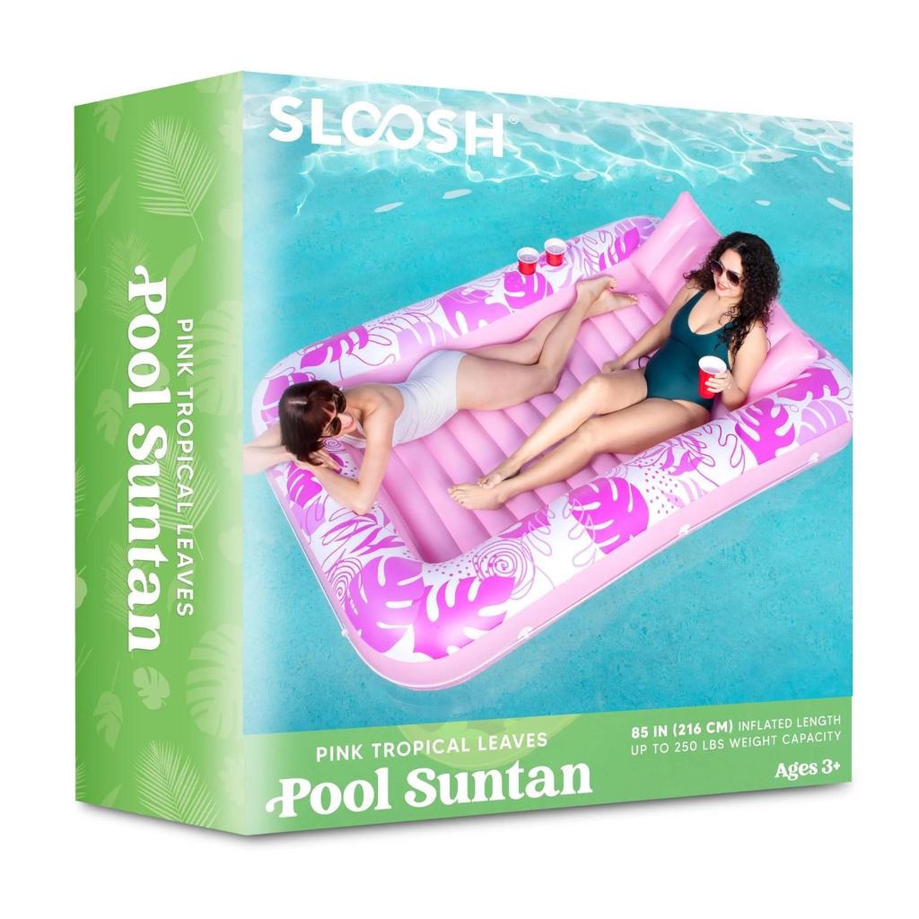 Sloosh-L/XL Inflatable Tanning Pool Lounge Float With Cup Holder, 70"X46"/85″ X 57″ More Large Sun Tan Tub Adult Pool Floats Raft Summervibes