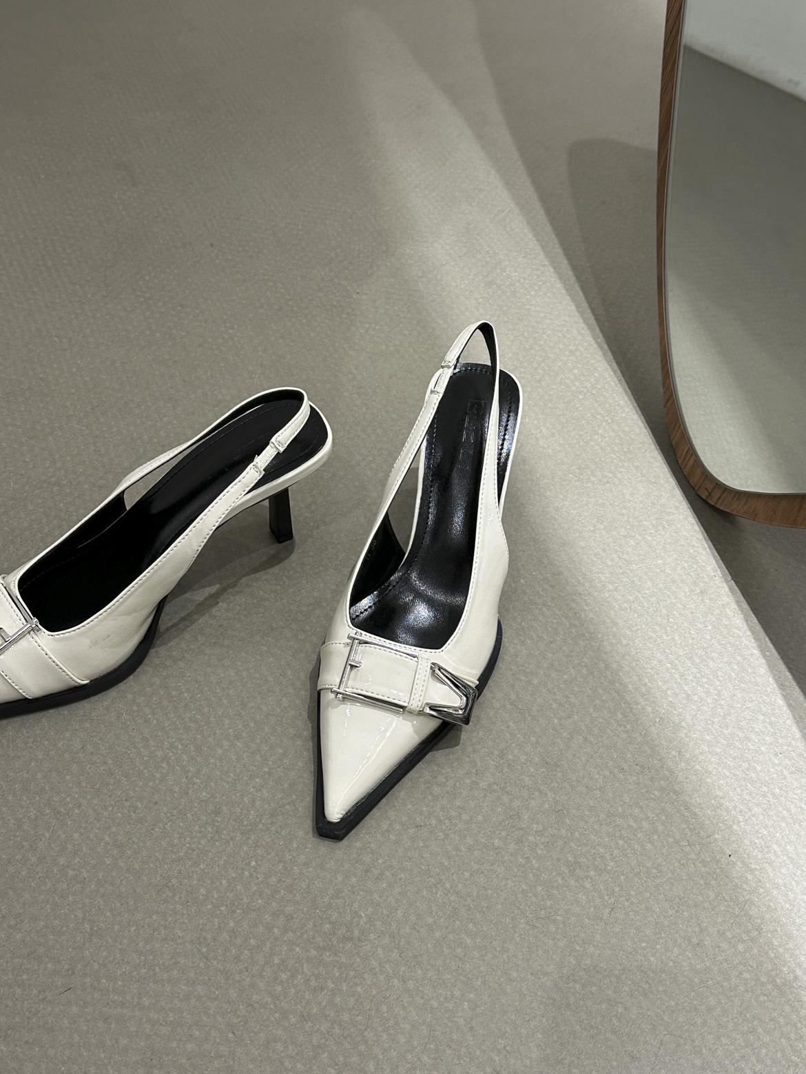 

Новые летние женские туфли с острым носком, сандалии с пряжкой, туфли-лодочки с ремешком сзади, туфли на среднем каблуке из лакированной кожи, Zapatos Mujer 40 белый