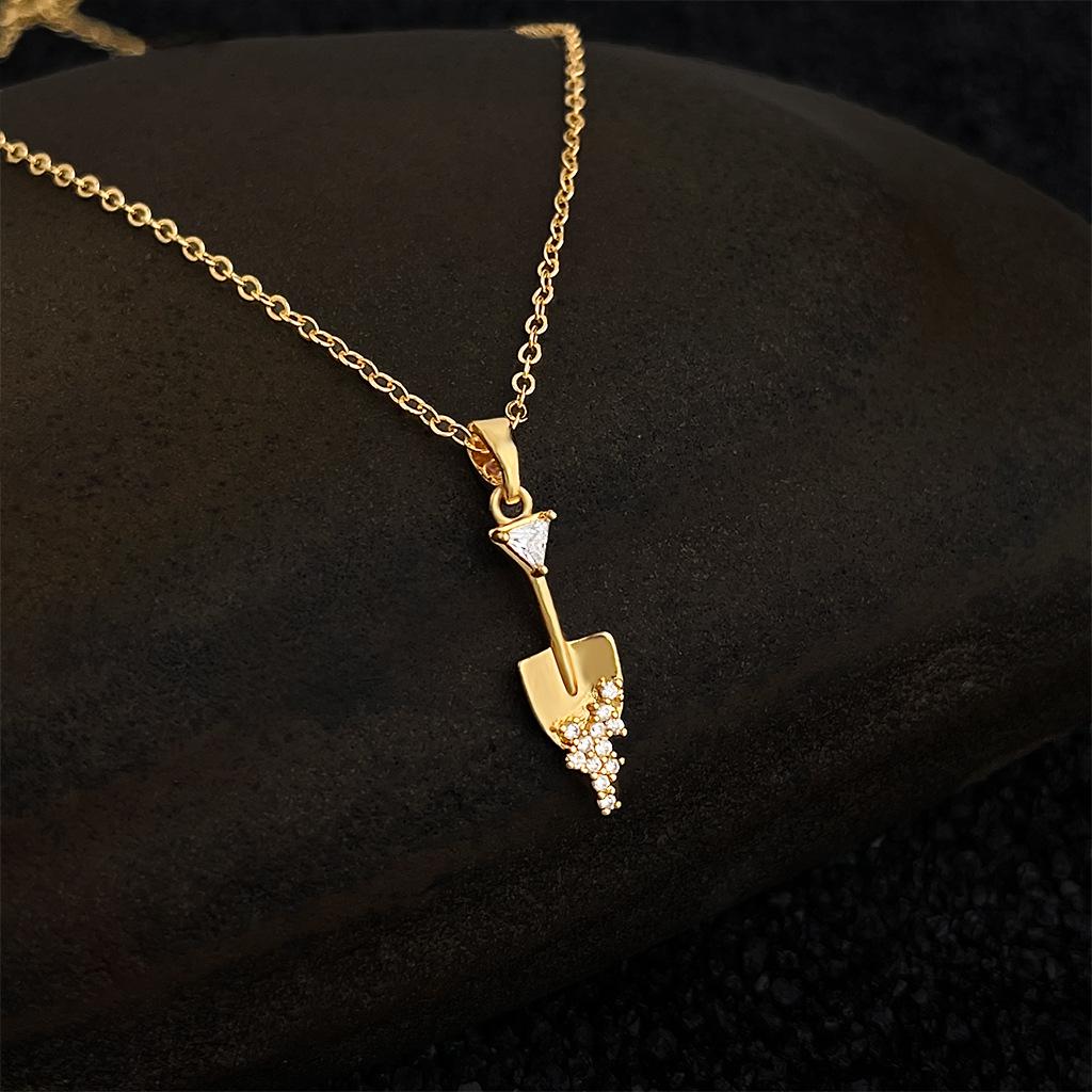 18K Gold Zircon Shovel Pendant Necklace - Luxury Clavicle Chain for Women