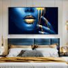 Blue and Gold Sexy Lips Oil Painting on Canvas Beauty Makeup Art Cuadros Posters and Prints Wall Art Picture for Living Room