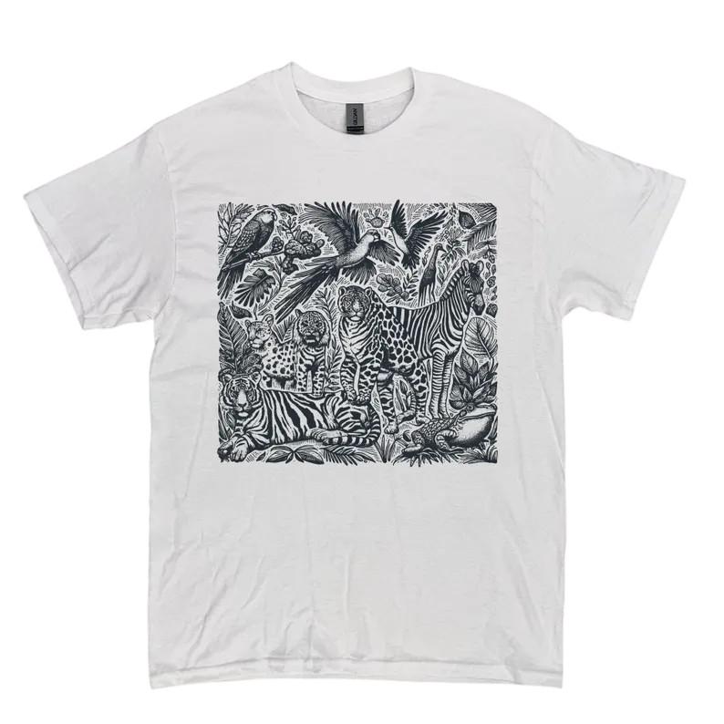 

Ретро Рубашка 90-х с тропическим лесом, Винтажная Оверсайз Стиранная Футболка с Дикой Природой, Дикая Природа S