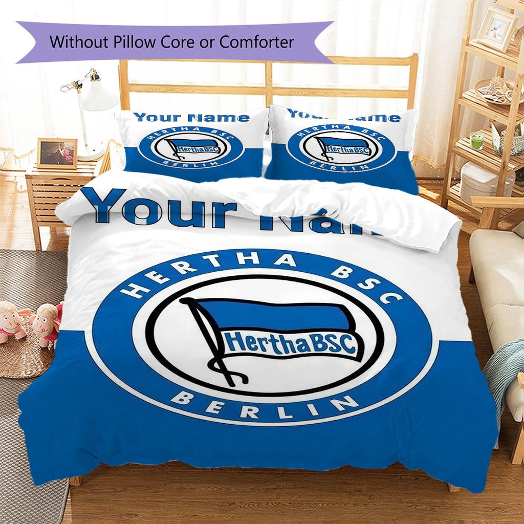 Hertha BSC Custom Name Pattern Bedding,Quilt Set Quilt Cover Pillowcase Home Birthday Gift(1 * Duvet Cover + 2 * Pillowcase, Without Core)