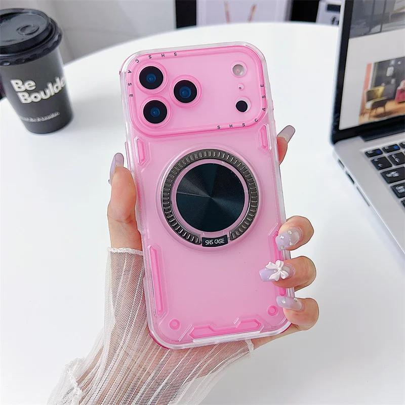 

Прочный магнитный вращающийся на 360° чехол-подставка для iPhone 17 16 15 14 13 12 11 Pro Max, противоударный гибридный прозрачный бронированный чехол iPhone 15 Pro Max розовый