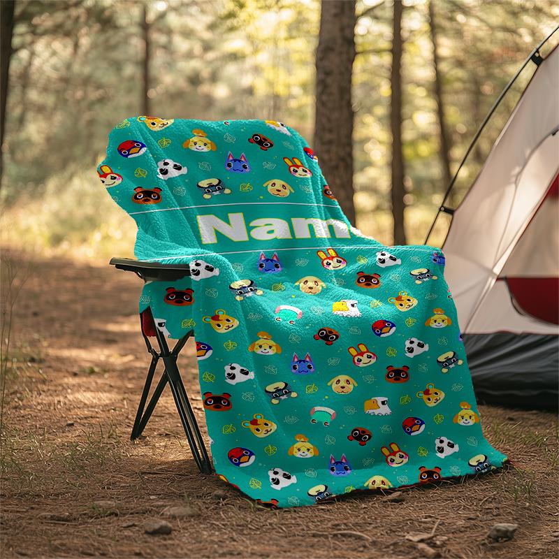 Personalized Custom Name Blanket - Animal Crossing Print Design,Blanket for Sofa,Bed,Travel,Camping - Soft and Warm, Great Gift