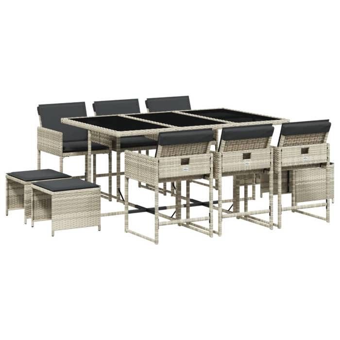 VidaXL Ensemble à manger de jardin 11pcs avec coussins gris poly rotin 3278098