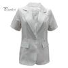 Women Casual Suit Coat Lapel Short Sleeve Single Button Suit Jacket Solid Color Flap Pockets Summer Business Outwear
