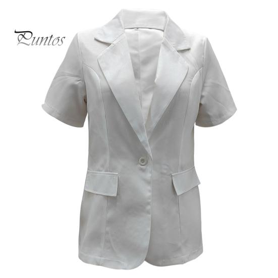 Women Casual Suit Coat Lapel Short Sleeve Single Button Suit Jacket Solid Color Flap Pockets Summer Business Outwear