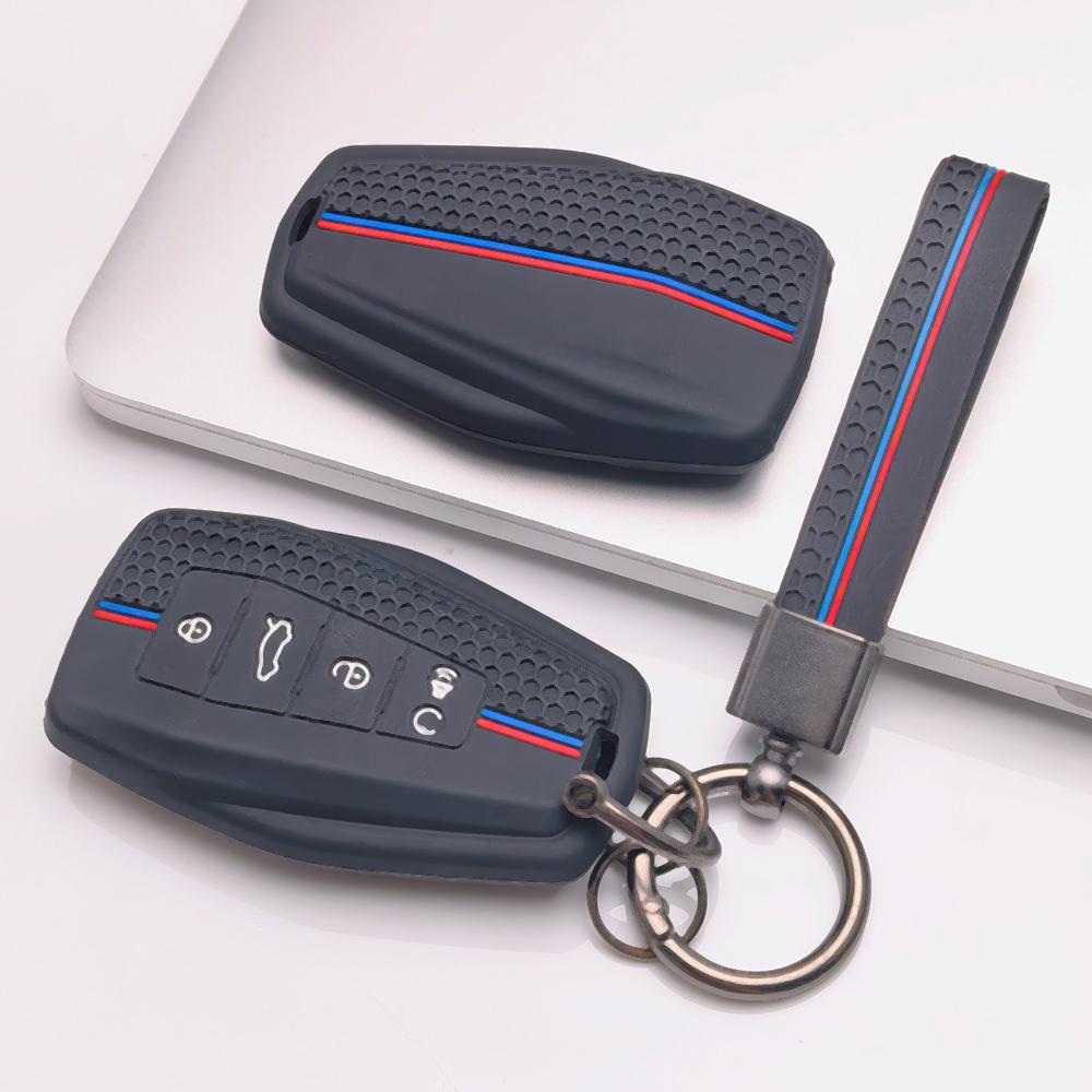 Soft Silicone Car Key Ring Strap for Geely Emblem Coolray Emgrand GT GS Manjaro Atlas Pro Honeycomb Texture Anti Scratch Key Ring Holder Protector