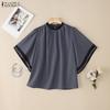 ZANZEA Kvinner Casual Rund Hals Løs Volanger Kort Erm Bluse