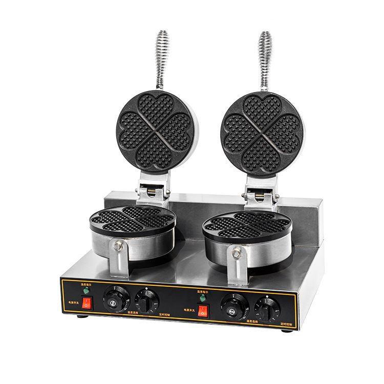 Heart-Shaped Double-Headed Commercial Waffle Maker with Electric Griddle