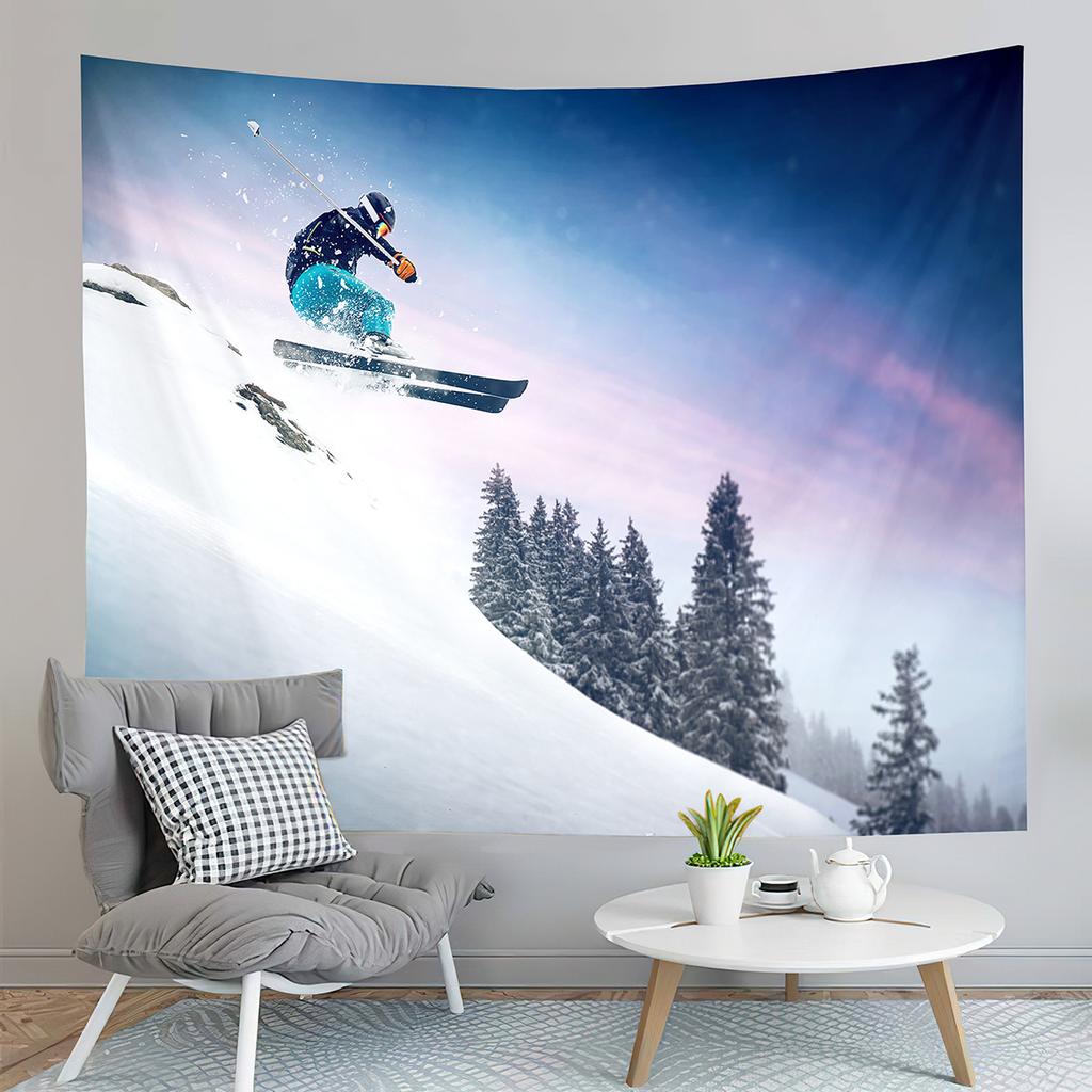 Winter Ski Tapestry Extreme Sports Hobby Tapestry Skiing Downhill Tapestry Home Living Room Bedroom Dorm Decor Background Cloth
