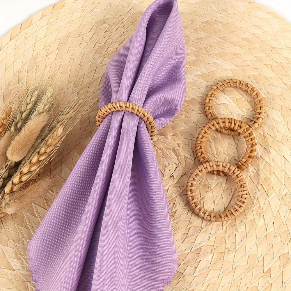 12Pcs Reusable Table Napkin Buckle Rustic Napkin Holder Practical Bohemian Rattan Napkin Ring Hotel