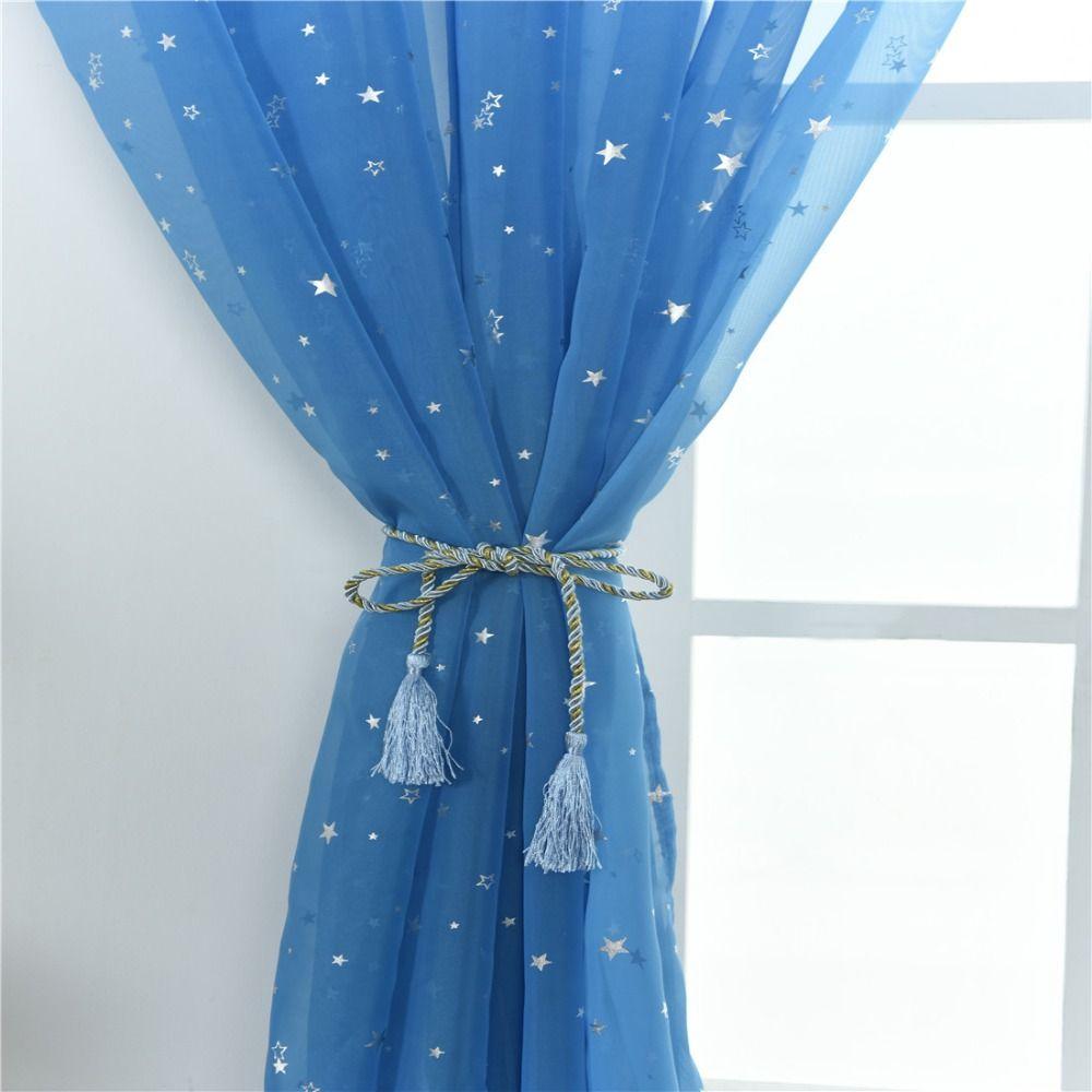 Translucent Tulle Curtains Elegant Window Curtains Silver Stars Sheer Curtains  Home Decoration