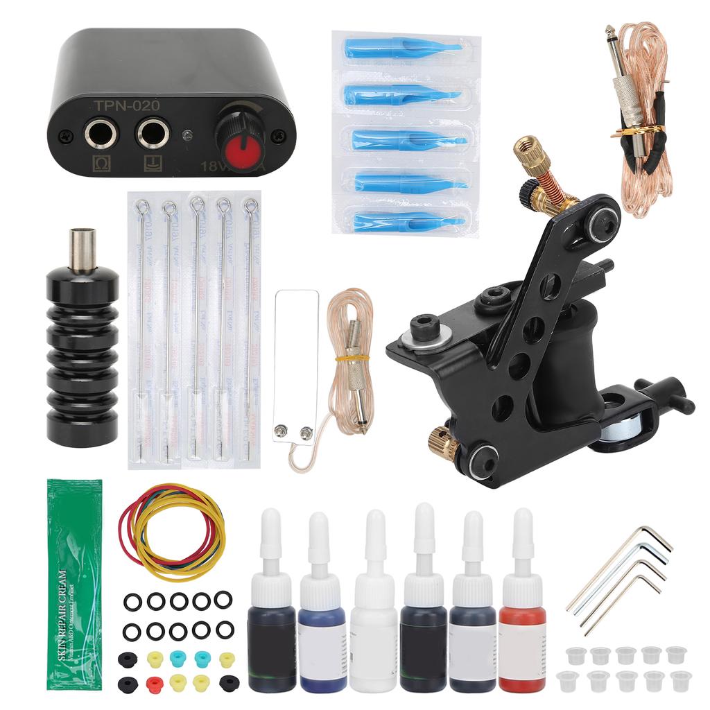 Complete Tattoo Kit Tattoo Coil Machine Set Tattoo Power Supply Tattoo Accessories 90‑265VUS Plug