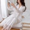 Spring and Autumn New Lace Edge Ice Silk Light Luxury Solid Color Pajamas Women's Long Sleeves High-end Loungewear Can Be Worn Outside