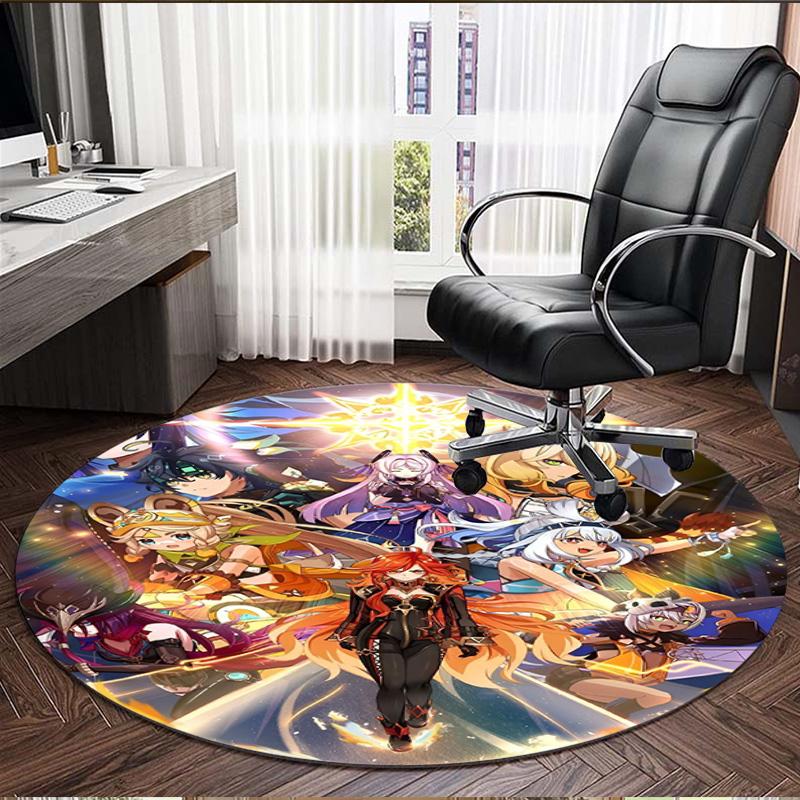 Genshin Impact Print Round Rug, Washable Floor Carpet, For Entryway Dorm Laundry Room Office Study, Home Decor Birthday Christmas Gift