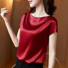 Summer Korean Fashion Silk T-shirts for Women Vintage Satin Tops for Women Short Sleeves Loose Office Lady Shirts
