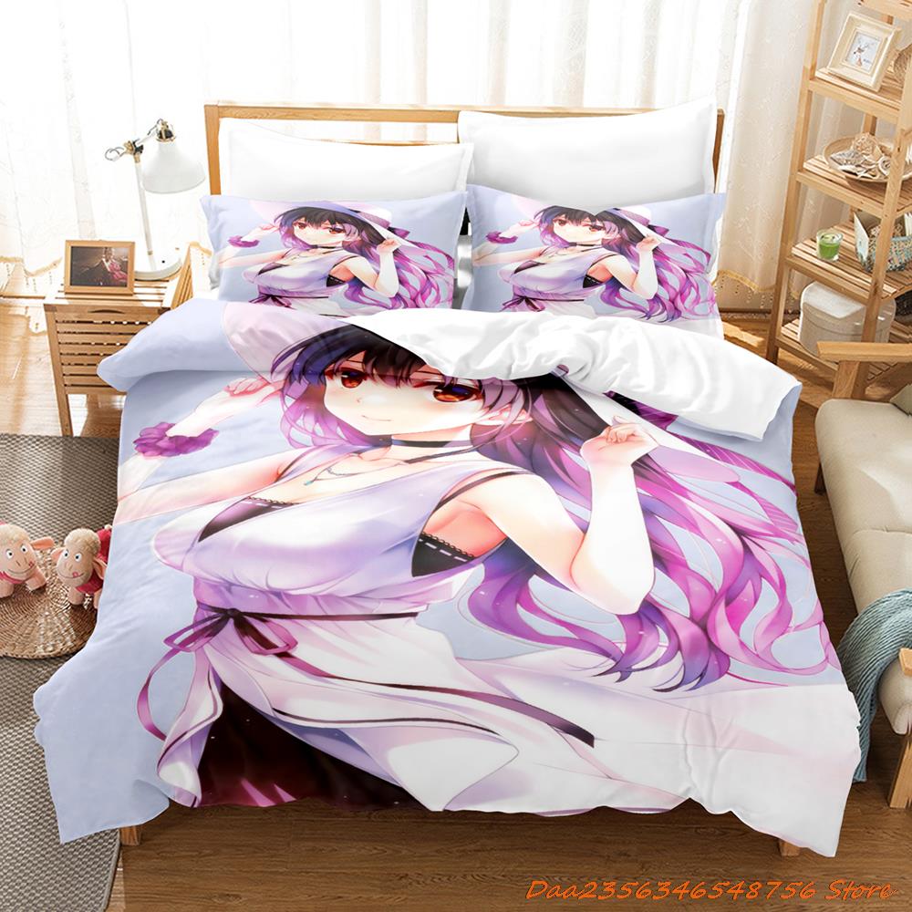 Comforter Personelity New Bikini Utaha Kasumigaoka Bedding Set Cartoon Anime Three-Piece Set Adult Kid Bedroom Duvet Sets 3D Kawaii