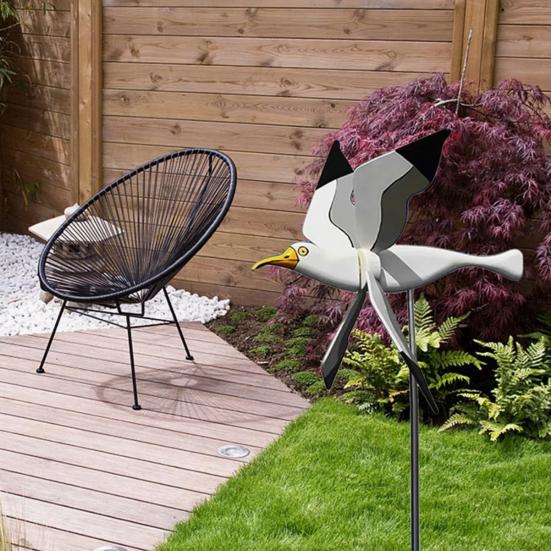 Seagull Windmill Garden Stake Outdoor Flying Bird Wind Spinner Plastic Seagull Animal Whirligig Ornament for Lawn Yard Decor
