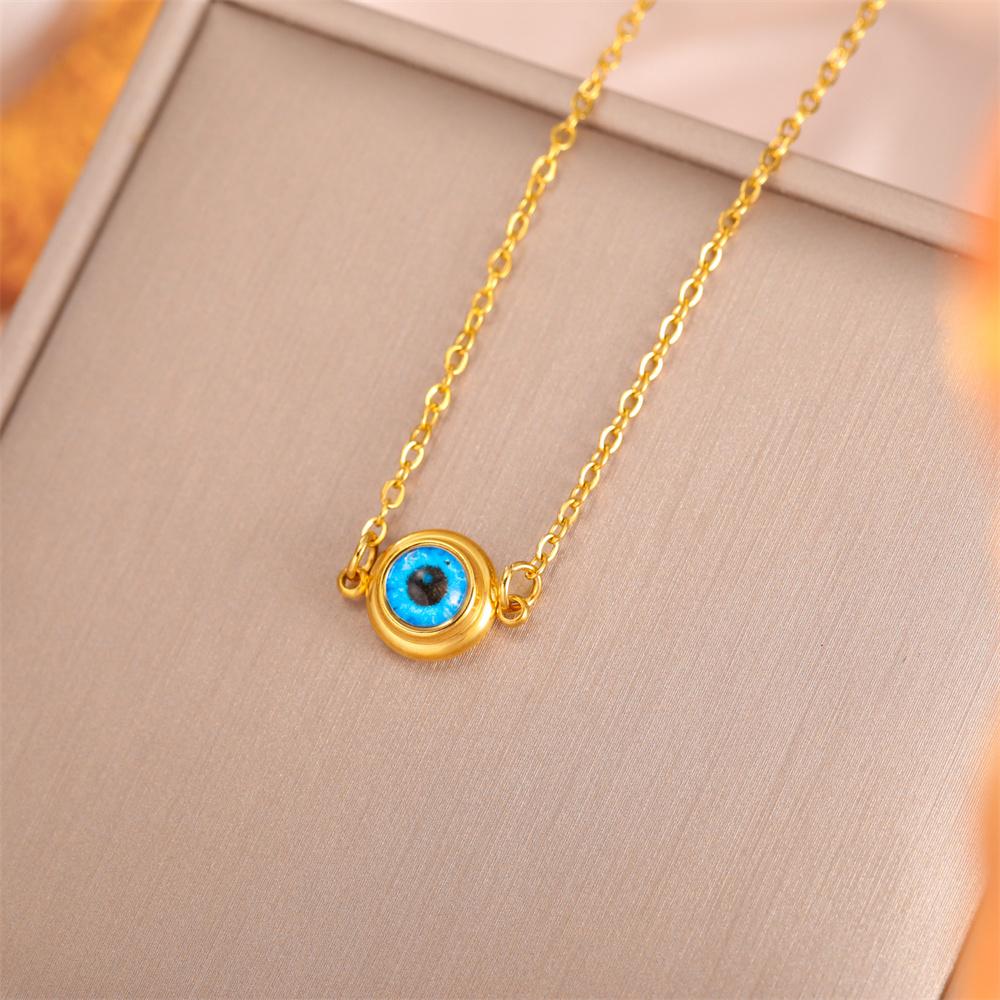 Blue Evil Eye Pendant Necklace for Women Fashion Couple Gifts Eyes Charms Choker Stainless Steel Jewelry Amulet Rolo Chain