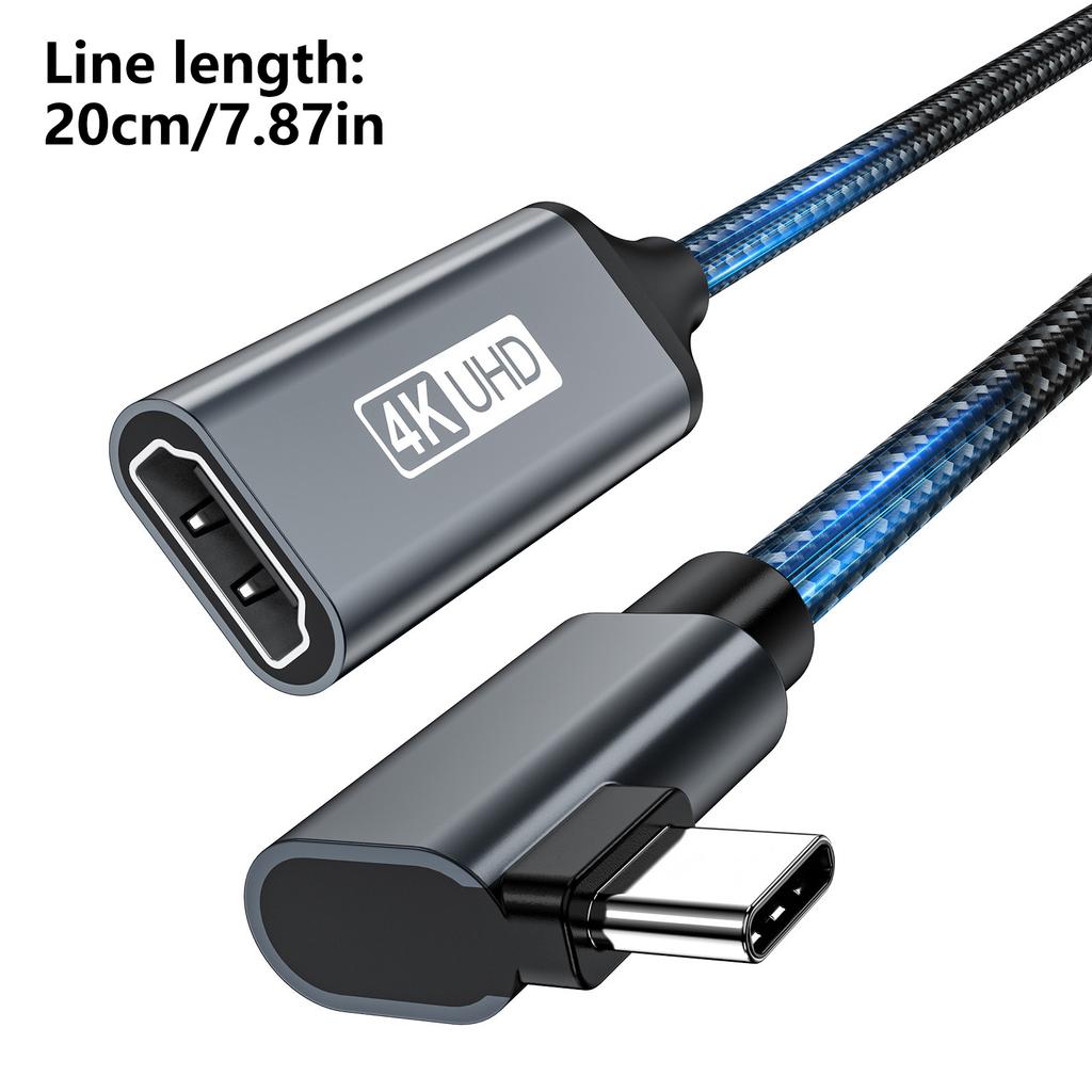 Flexible Right Angled Type C HDTV Female Cord 0.2M 30Hz Signal Transfer Braided Shielded Cable for Space Saving Setups