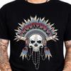 Native Feather Headdress Skull Indian Chief Horns Bead Tribal Graphic T-Shirt.