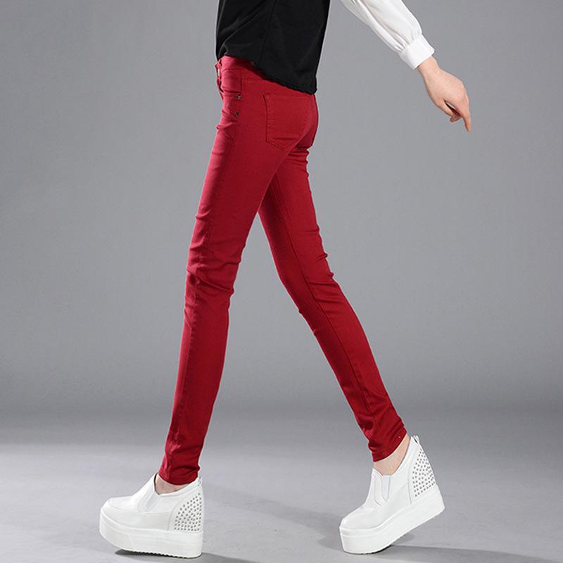 Candy Color Women's Skinny Jeans - Elastic Slim Fit Pencil Pants for Spring and Autumn