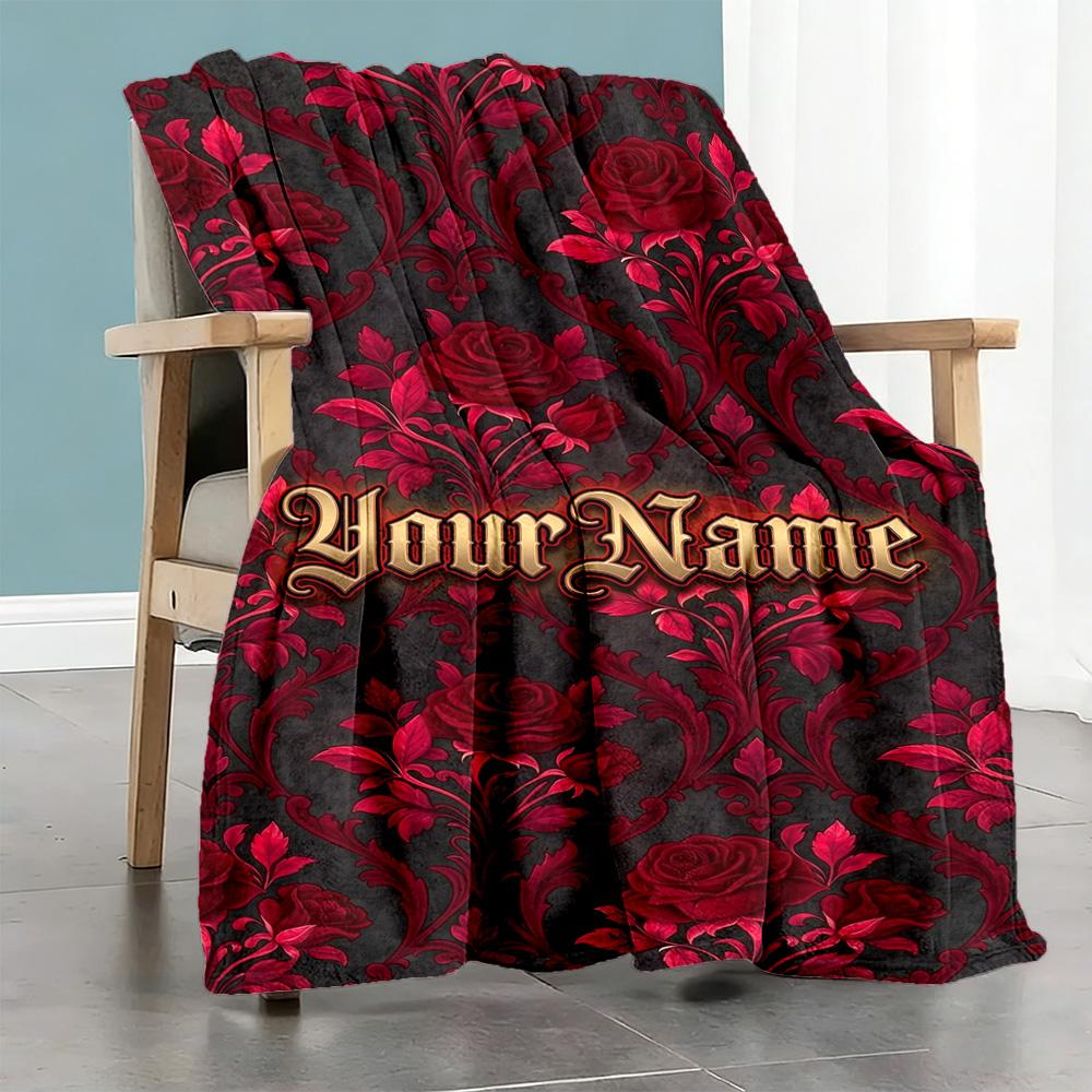 Rose Personalized Text Blanket Cozy Customizable Blanket Soft Warm Cozy for Couch Sofa Bed Home Decor Ideal for All Seasons