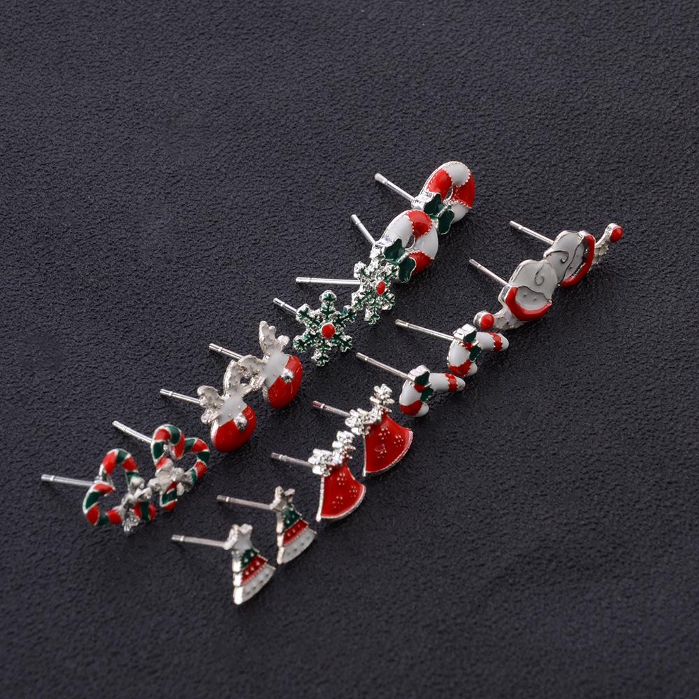8Pairs Christmas Tree Snowflower Santa  Garland Elk Shape Earrings Ear Studs Set