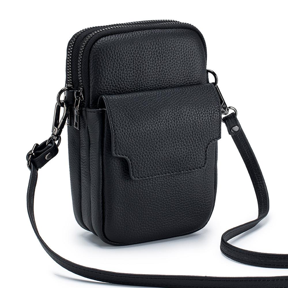 

New fashionable women s bag double-layer zipper vertical mobile phone bag large-capacity women s simple shoulder messenger bag чёрный