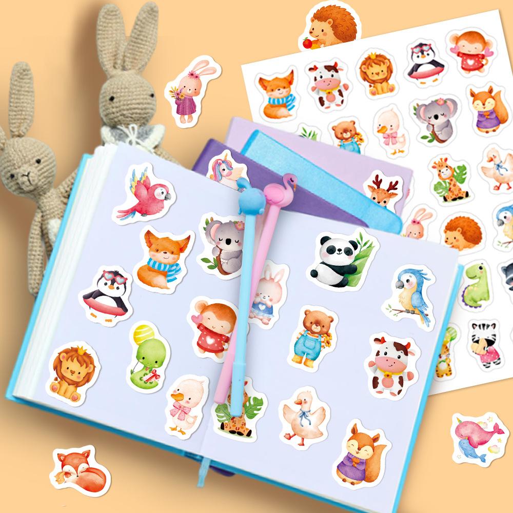 60Pcs Cartoon Animal Stickers Set for Kids Reusable Waterproof DIY Puzzle Learning Cognition Toys Cute Scene Stickers for Books