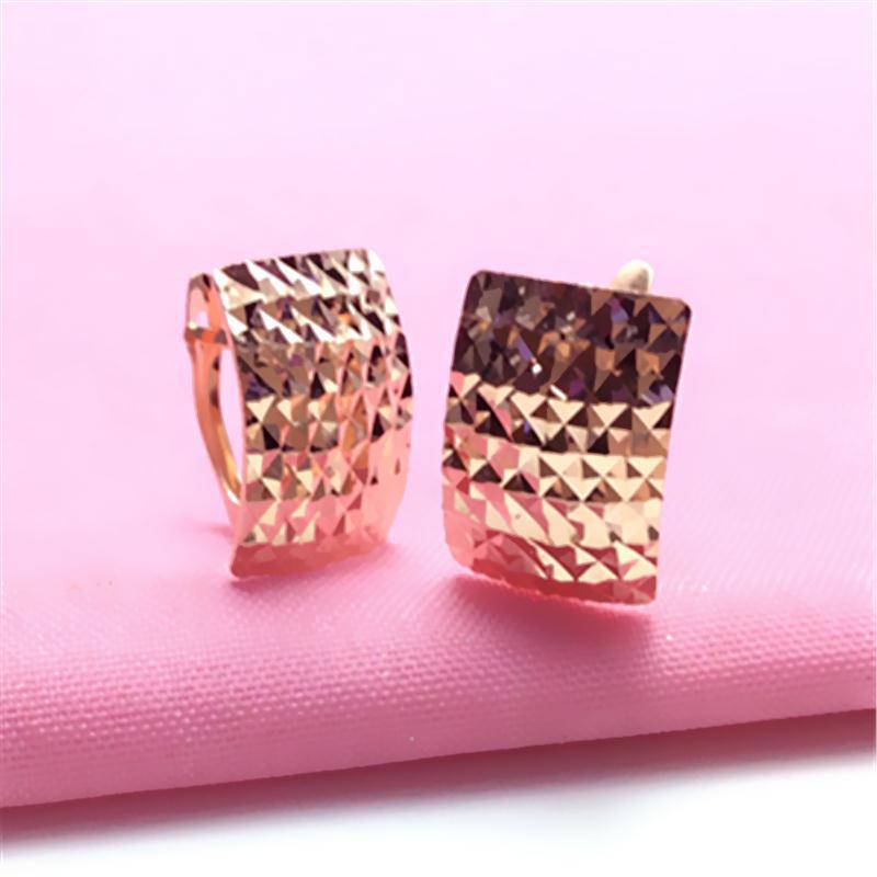 Изысканные Чисто Русские 585 Фиолетовое Золото Цыганский Квадрат Глянцевый Лазерный Цвет Золота Модные Розовое Золото Покрытие Ушные Застежки