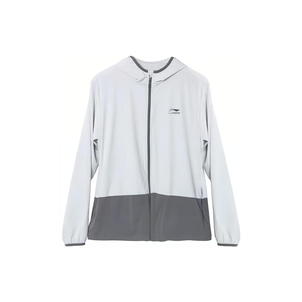 Li Ning Lettered Hooded Zip-Up Long Sleeve Sun Protection Jacket Men Jackets Gray Black LSYU864-1