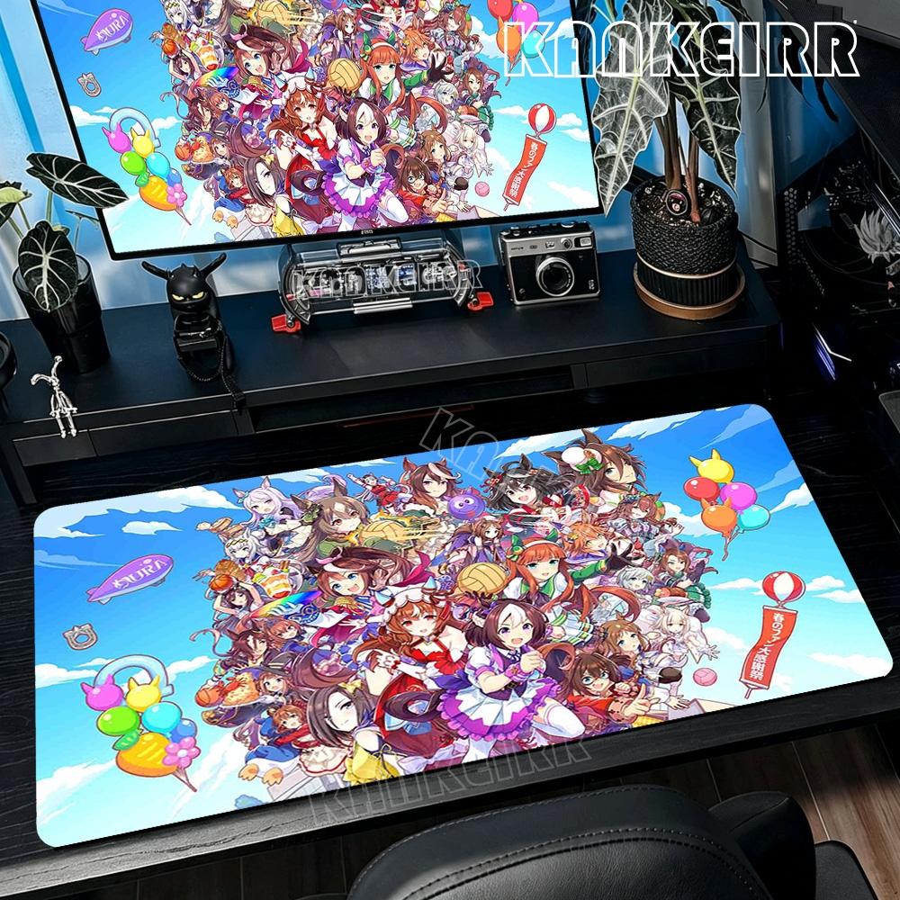 Large Gaming Mouse Pad Umamusume Pretty Derby Lock Edge Rubber Base Desk Mat For Pc Laptop Gamer Esports Accessories Big Carpet