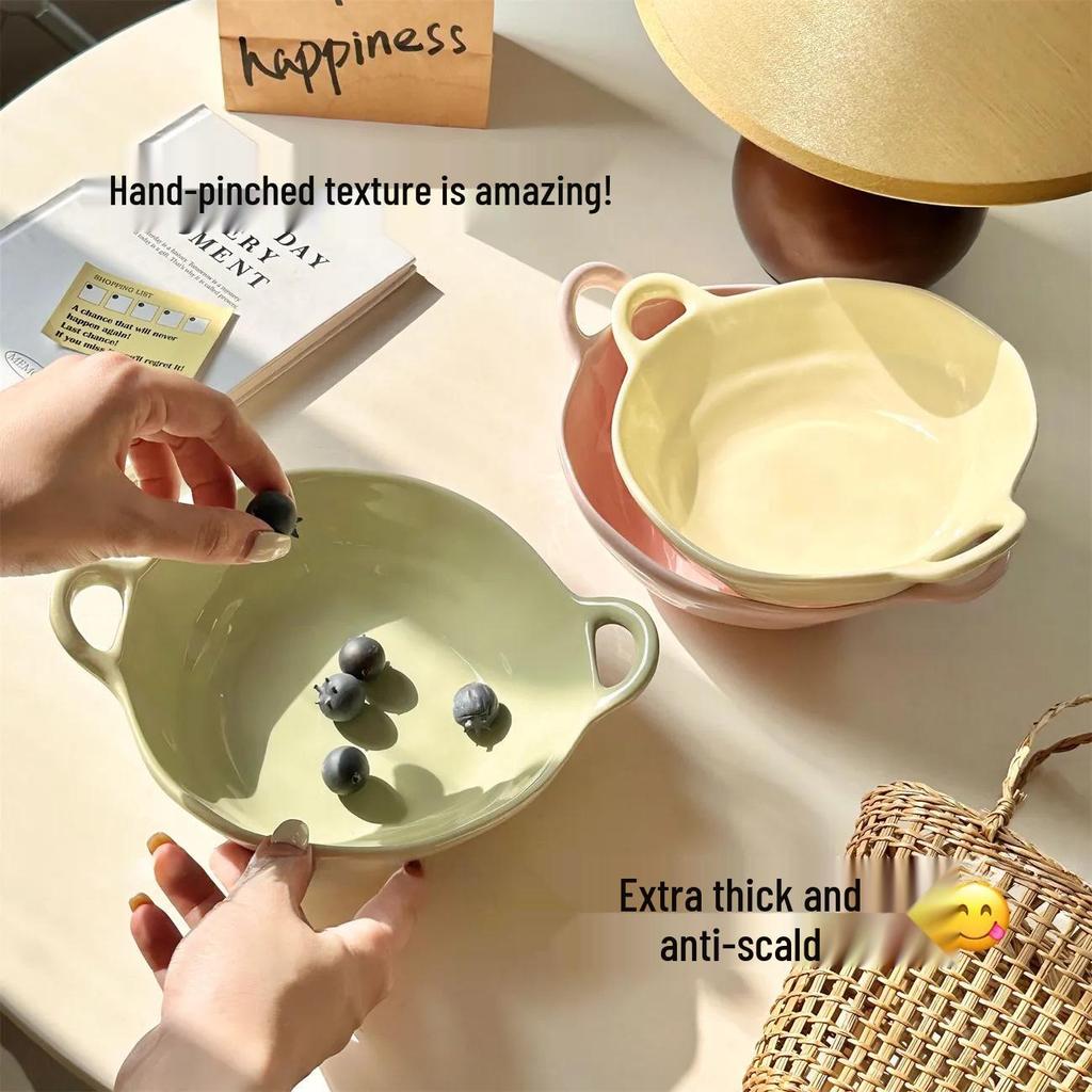 Wzrins Japanese Cream-Style Irregular Double-Eared Bowl - Perfect for Baking, Salads, Fruits, and More